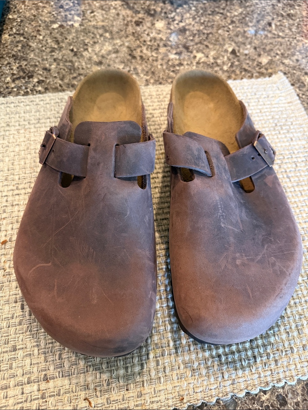 Birkenstock Men's Brown Nubuck Slip-On Clogs with Buckle